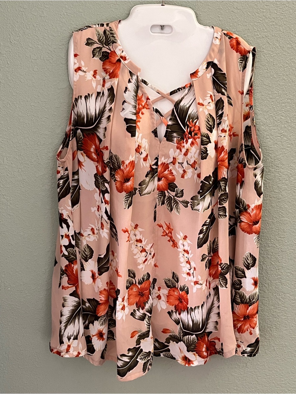 Umgee Peach Floral Tank with Coral Blooms